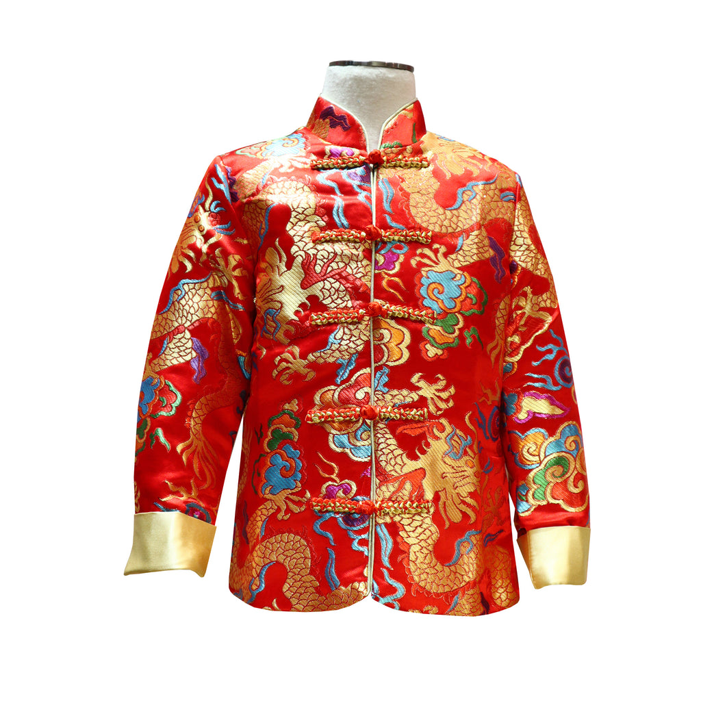 Kids Traditional Tang Jacket - Red with Gold Dragons