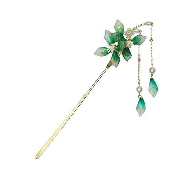 Hair Pin with Jade Flowers