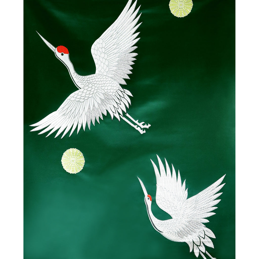 White Flying Crane under the Moon Brocade Fabric