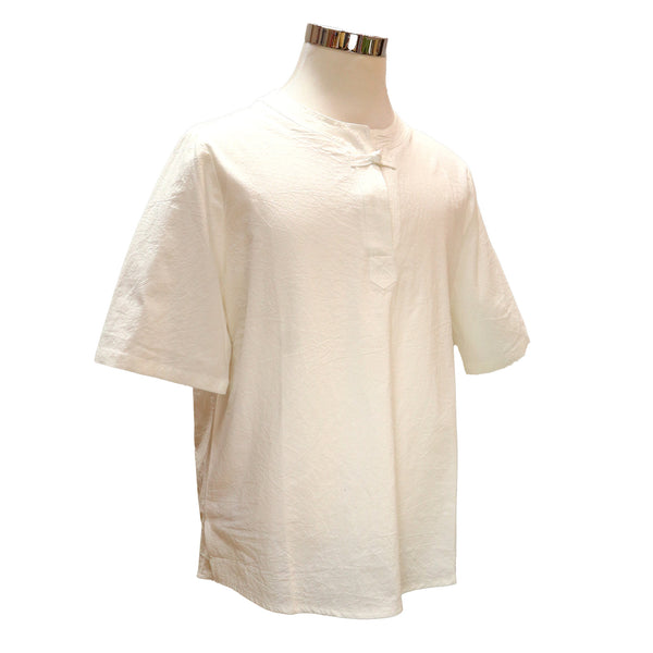 Short Sleeve Henley Shirt With Pankou Button - White