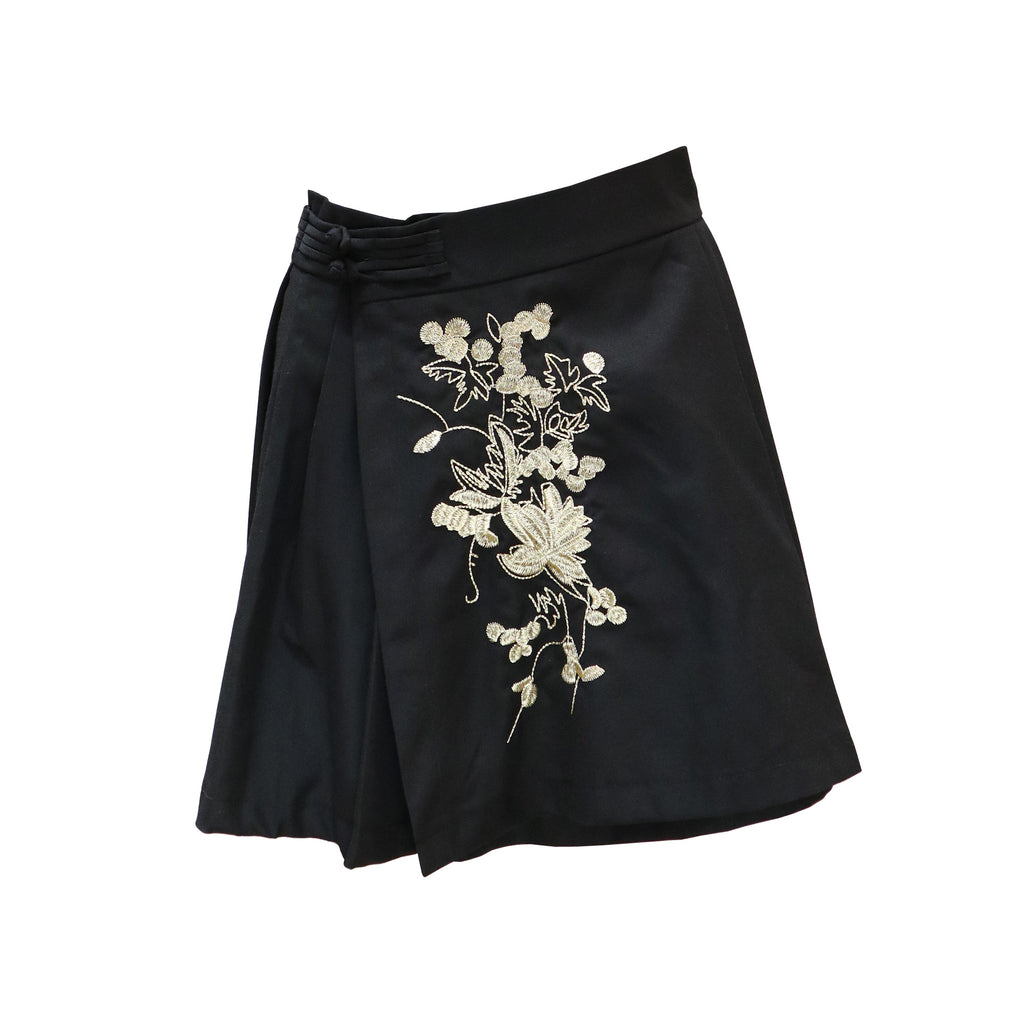 Miniskirt with Gold Floral Embroidery - Carbon