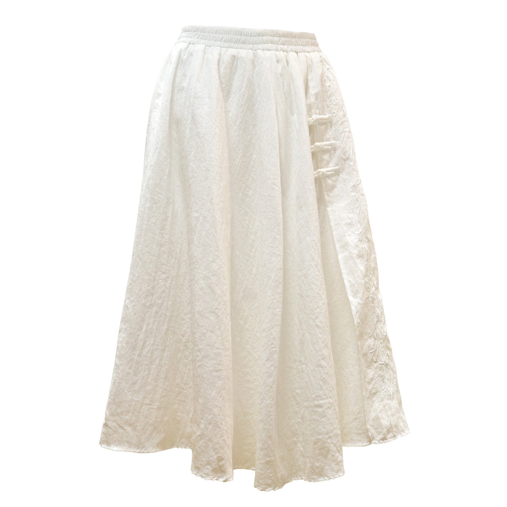 A-Line Skirt with Pankou Buttons - White