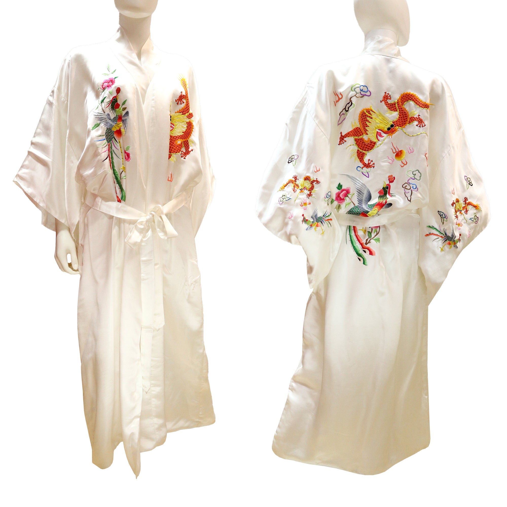 embroidered silk dressing gown Thy Collectibles Unisex Reversible Silk Satin Robe Kimono Relaxation Bathrobe Dragon Embroidered Night Gown