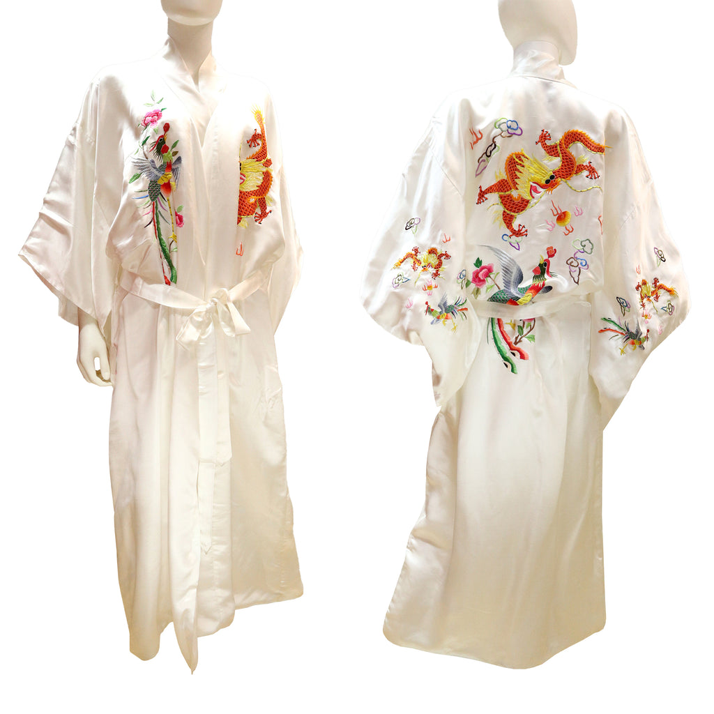 Embroidered Silk Robe with Dragon-Phoenix Design (Various Colors)