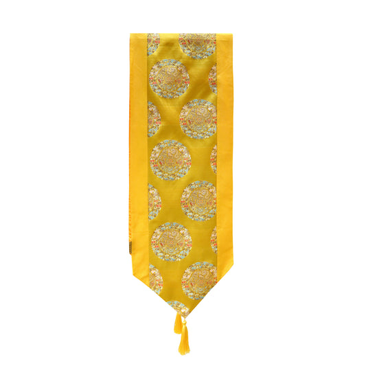 Brocade Table Runner with Longevity and Dragon Pattern - Gold (13 x 72 in.)
