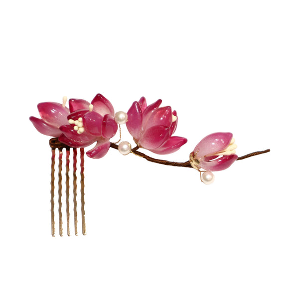 Mini Hair Comb with Pink Flowers