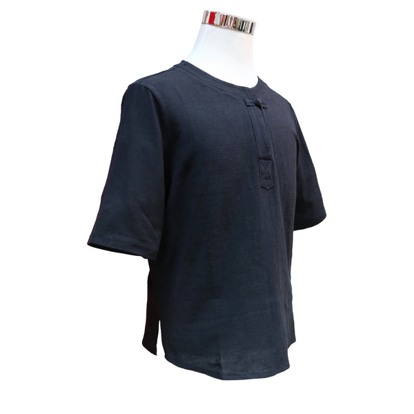 Short Sleeve Henley Shirt With Pankou Button - Onyx