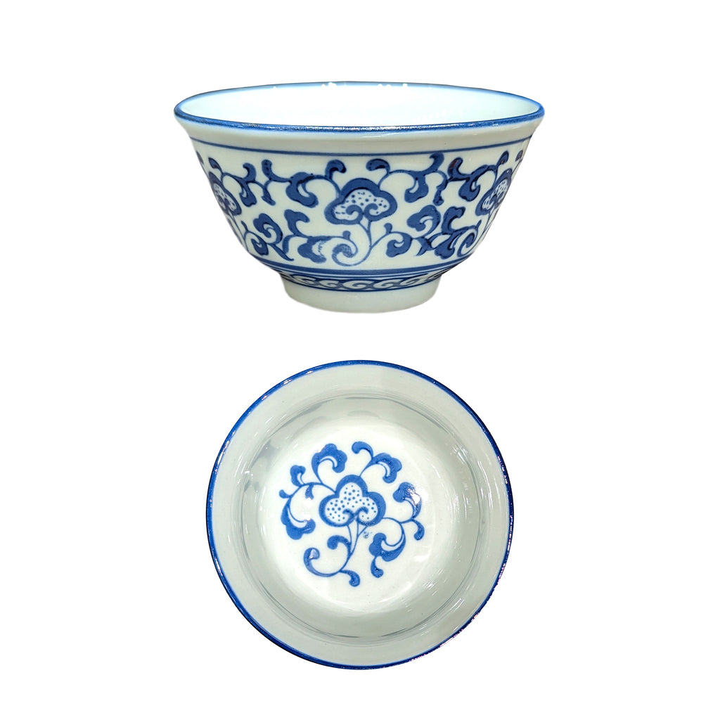 Blue on White Lotus Design Rice Bowl