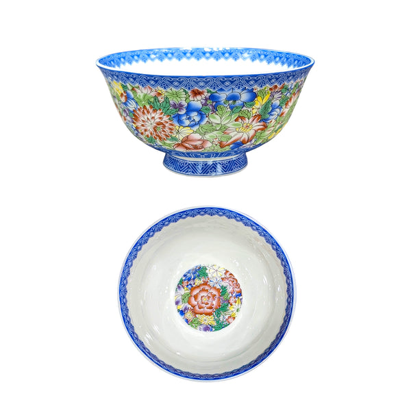 Blue and Pink Pattern Rice Bowl side and top views