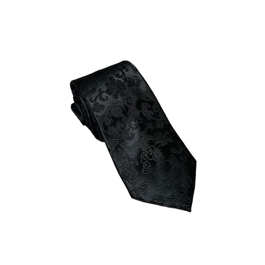 Black patterned tie on a white background