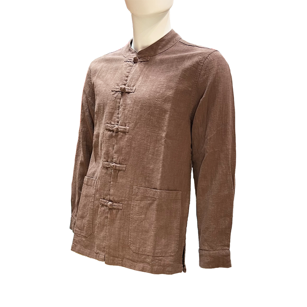 Round Neck Coffee Brown Cotton-Linen Tang Shirt