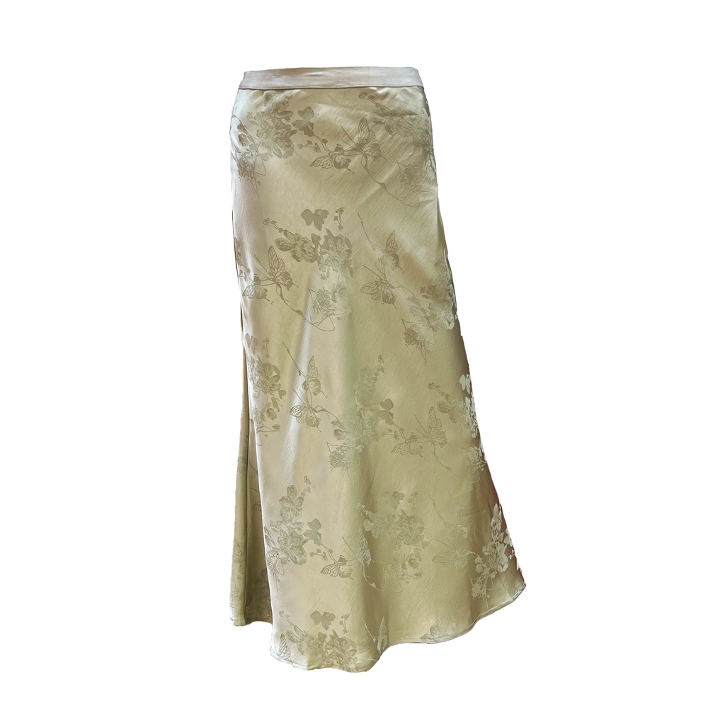 Sage Green Floral Butterfly Printed Midi Skirt