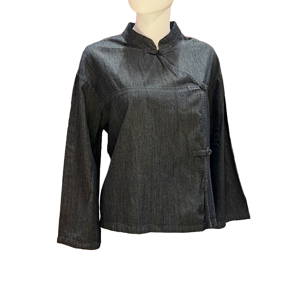 Dark Blue A-Line Pankou Button Denim Shirt