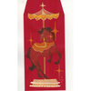 Red envelope with carousel horse design on a red background