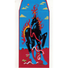 Decorative item with a horse design on a blue and red background
