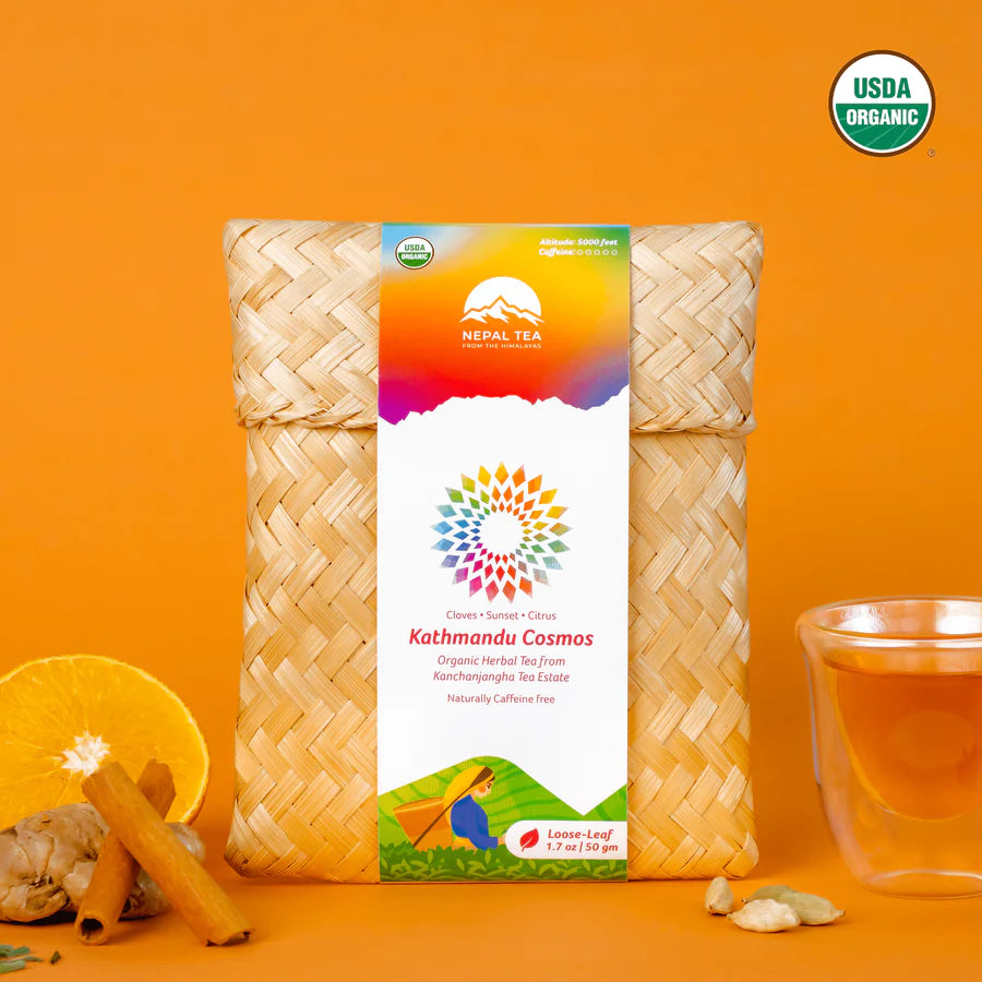 Kathmandu Cosmos (Naturally Caffeine Free) Tea Leaves in Bamboo Pouch