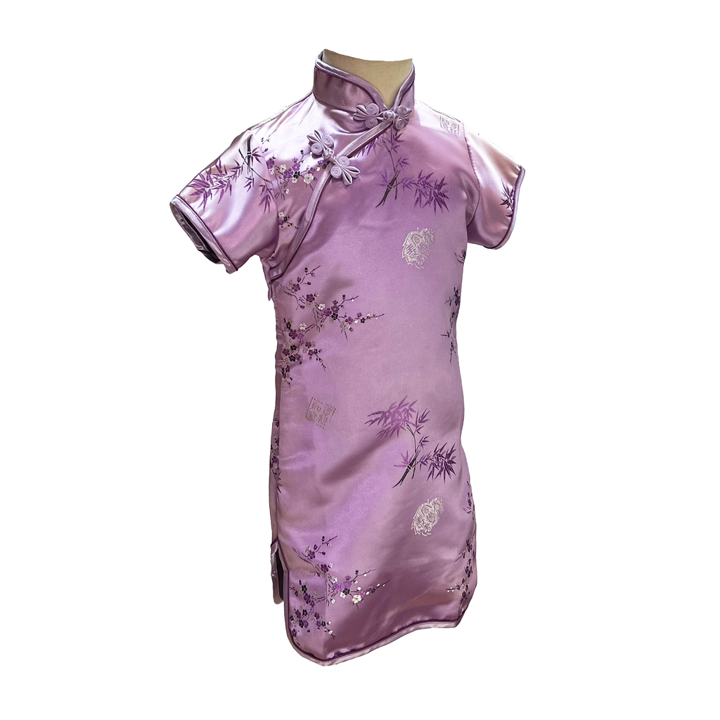 Lavender Bamboo Floral Short Sleeve Brocade Girls Dress