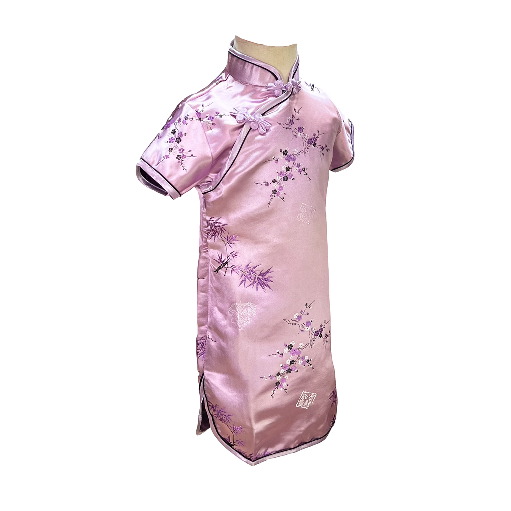 Lilac Bamboo Floral Short Sleeve Brocade Girls Dress