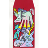 Colorful abstract design on a red envelope with two stylized creatures.