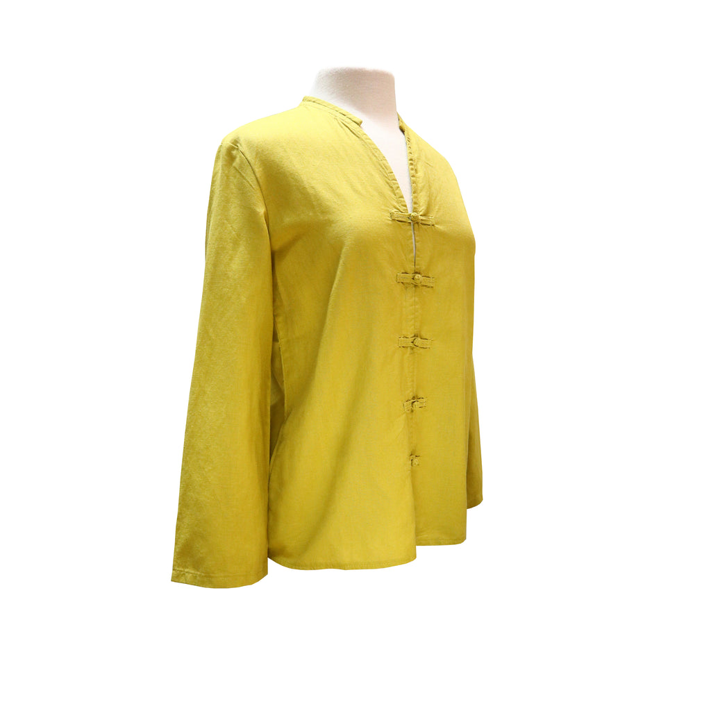 Long Sleeve V-Neck Shirt with Pankou Buttons - Marigold