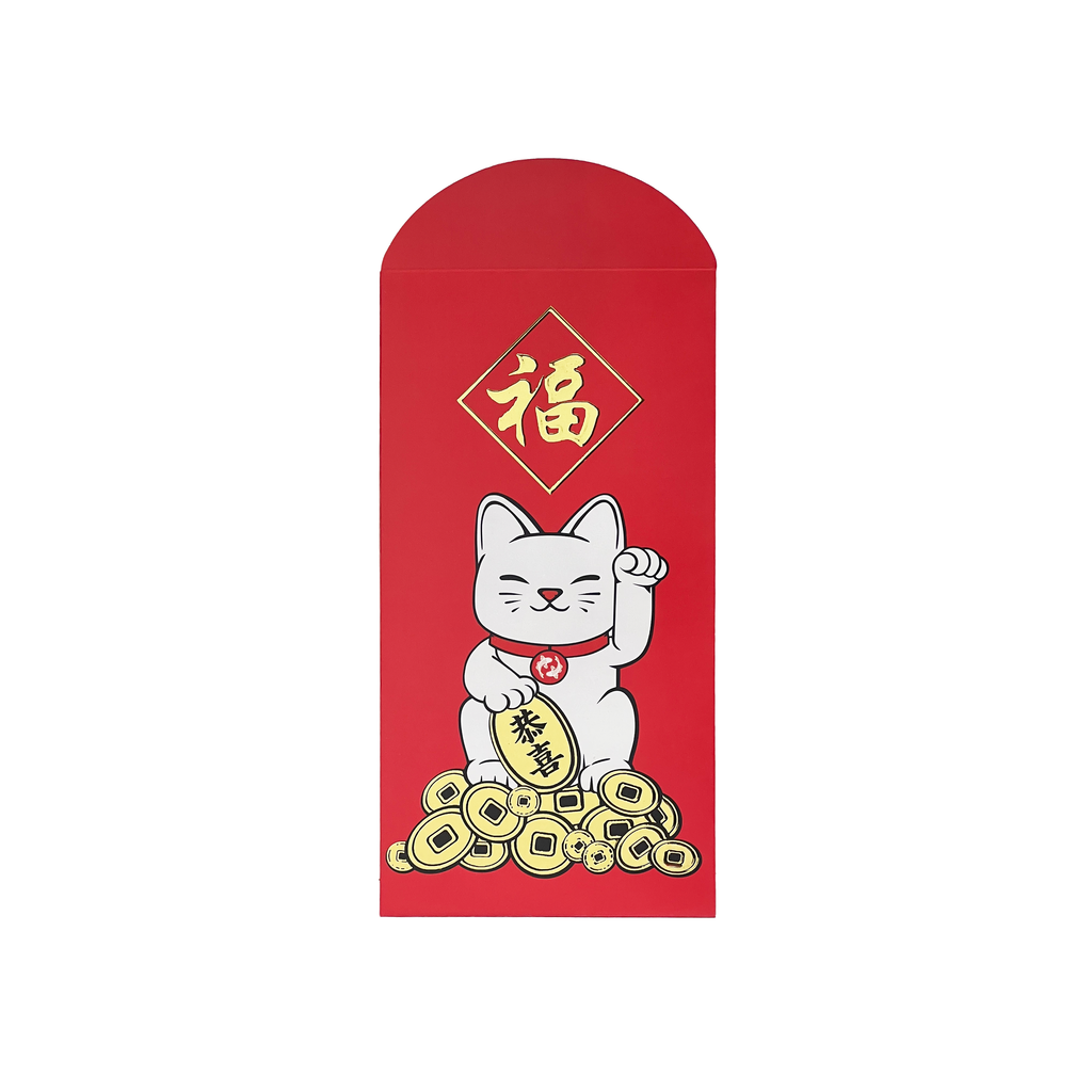 Large Red Envelope with Lucky Cat Design - 10-Pack