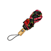Floral-patterned umbrella with a wooden handle on a white background