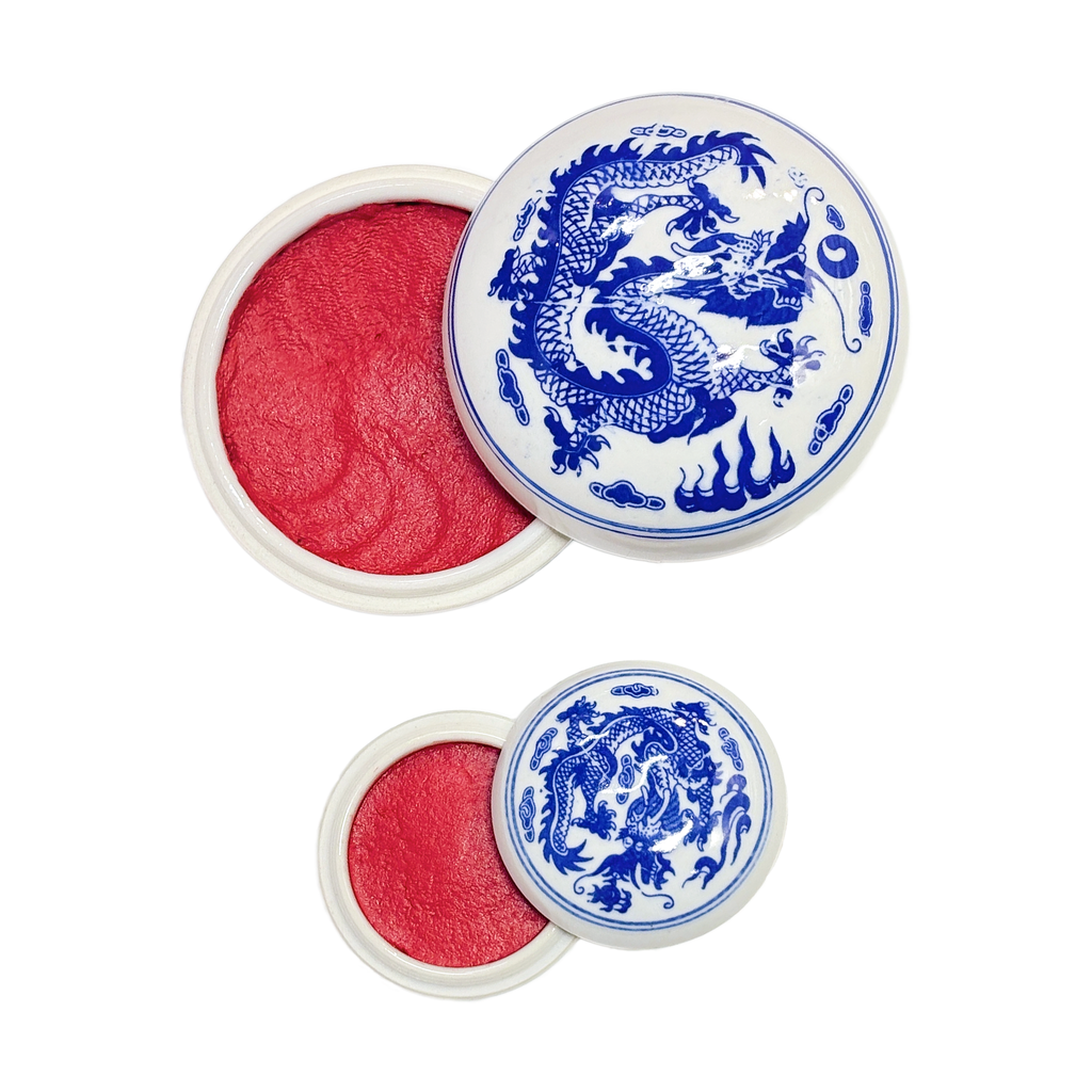 Red Ink Paste in Blue on White Porcelain Holder