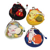 All four Maneki Neko Lucky Cat Purse. Each in a different color: black, yellow, blue, and green