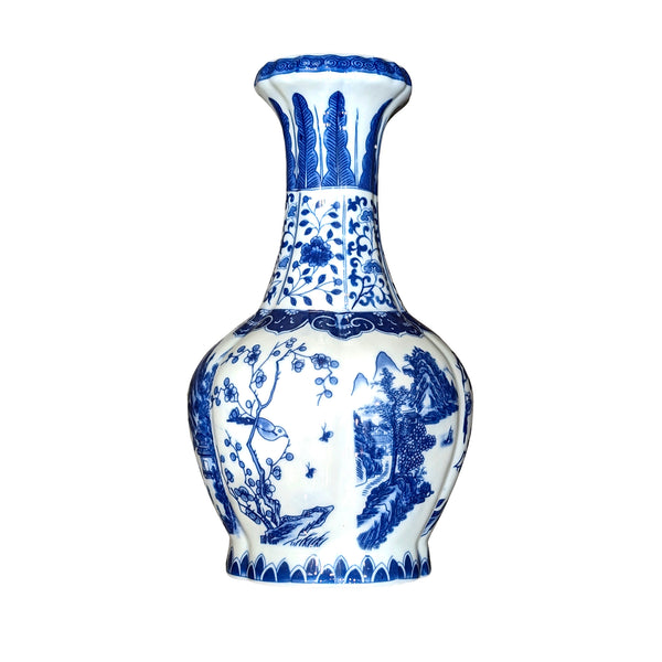 Globular Wall Vase - Blue on White Landscape