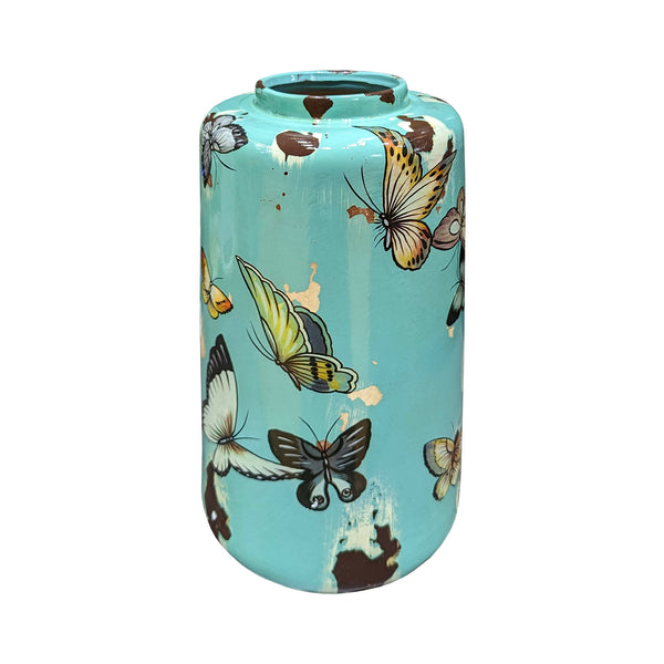 Cylinder Vase with Butterflies - Blue