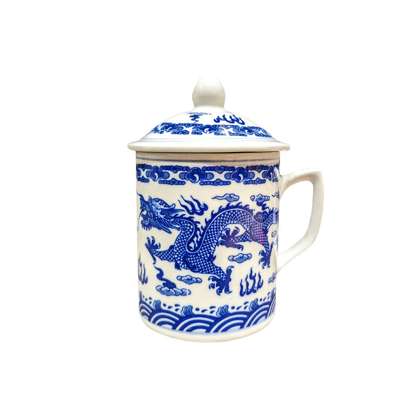 Blue on White Dragon Mug with Lid