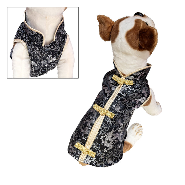 Black brocade dog vest on plushie dog