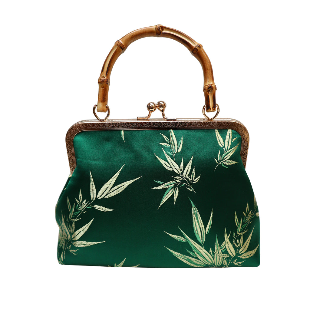 Purse with Bamboo Handle and Bamboo Leaf Pattern (Various Colors)