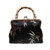 Purse with Bamboo Handle and Bamboo Leaf Pattern black