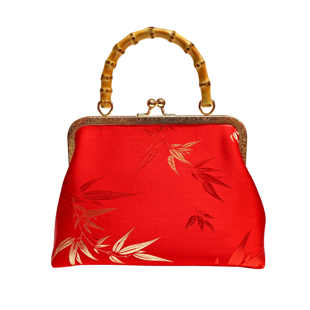 Purse with Bamboo Handle and Bamboo Leaf Pattern