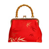 Purse with Bamboo Handle and Bamboo Leaf Pattern red