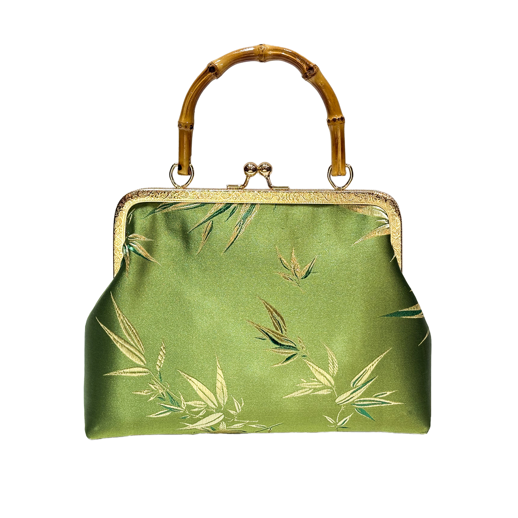 Purse with Bamboo Handle and Bamboo Leaf Pattern (Various Colors)