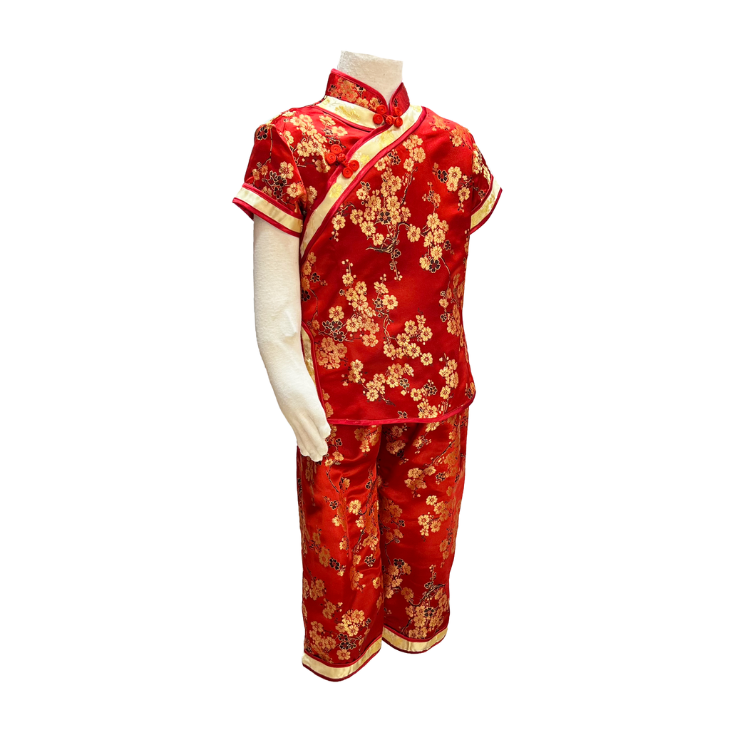 Red and Gold Blossom Brocade Kids Outfit