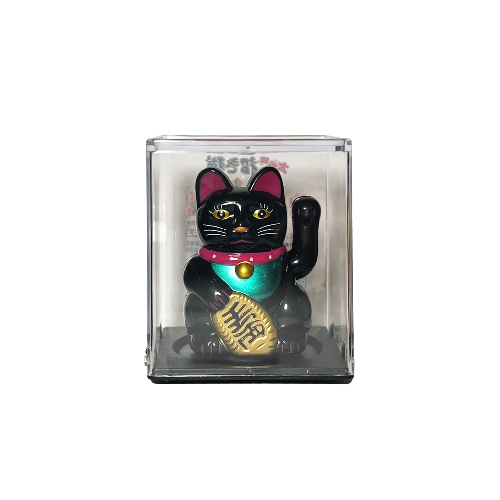 2.5 Inch Solar Power Lucky Cat - Black Traditional