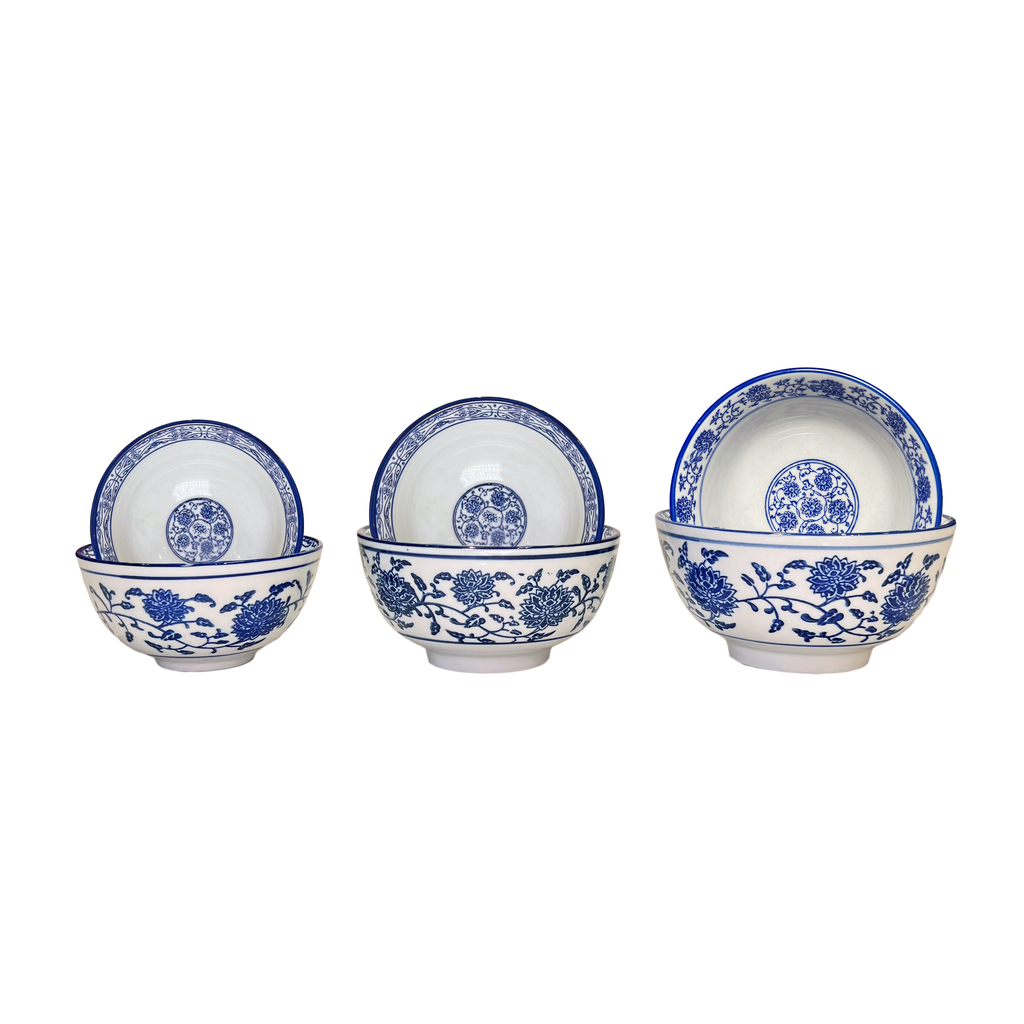 Blue Lotus & Vine Pattern - Blue Rim Bowl