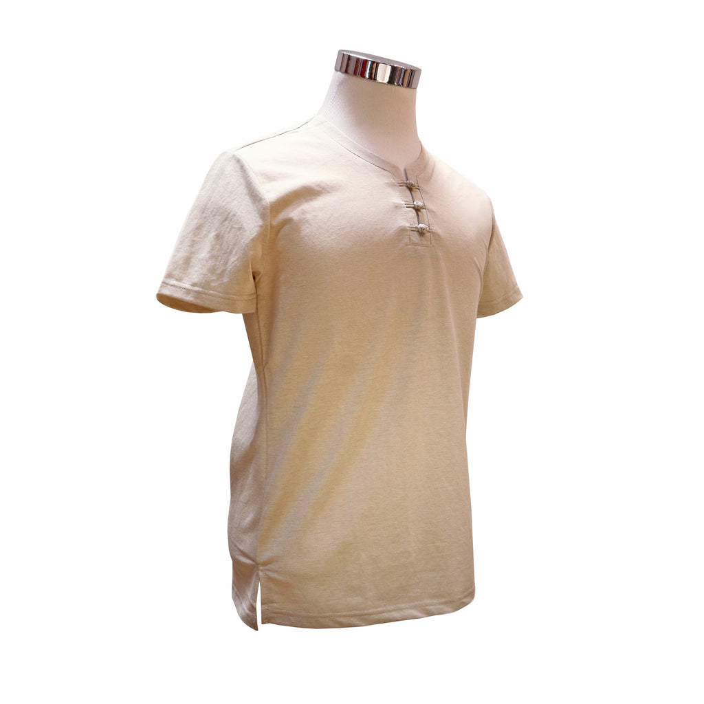 Short Sleeve T-Shirt with Pankou Buttons - Khaki