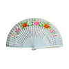 Painted Floral Wooden Spanish-Style Hand Fan Light Blue