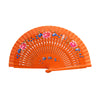 Painted Floral Wooden Spanish-Style Hand Fan Orange