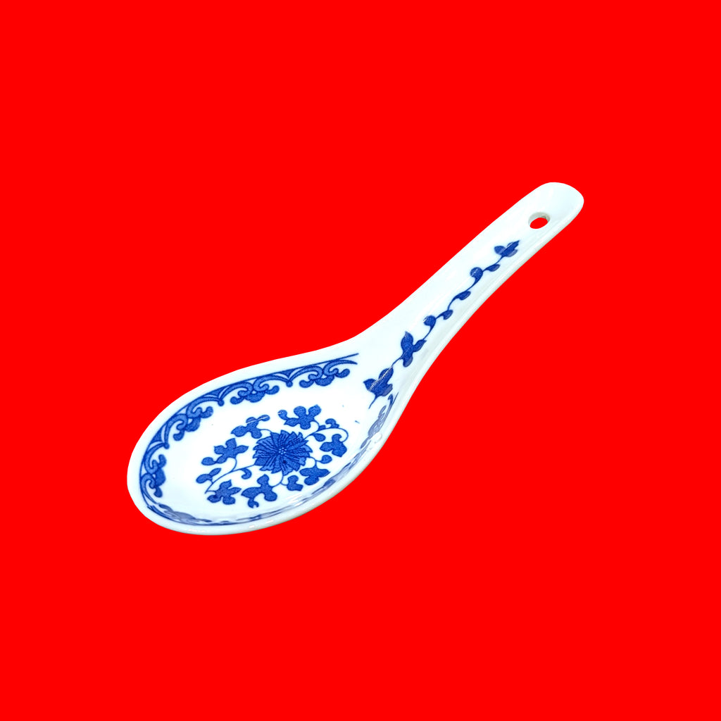Blue on White Peony Ceramic Soup Spoon