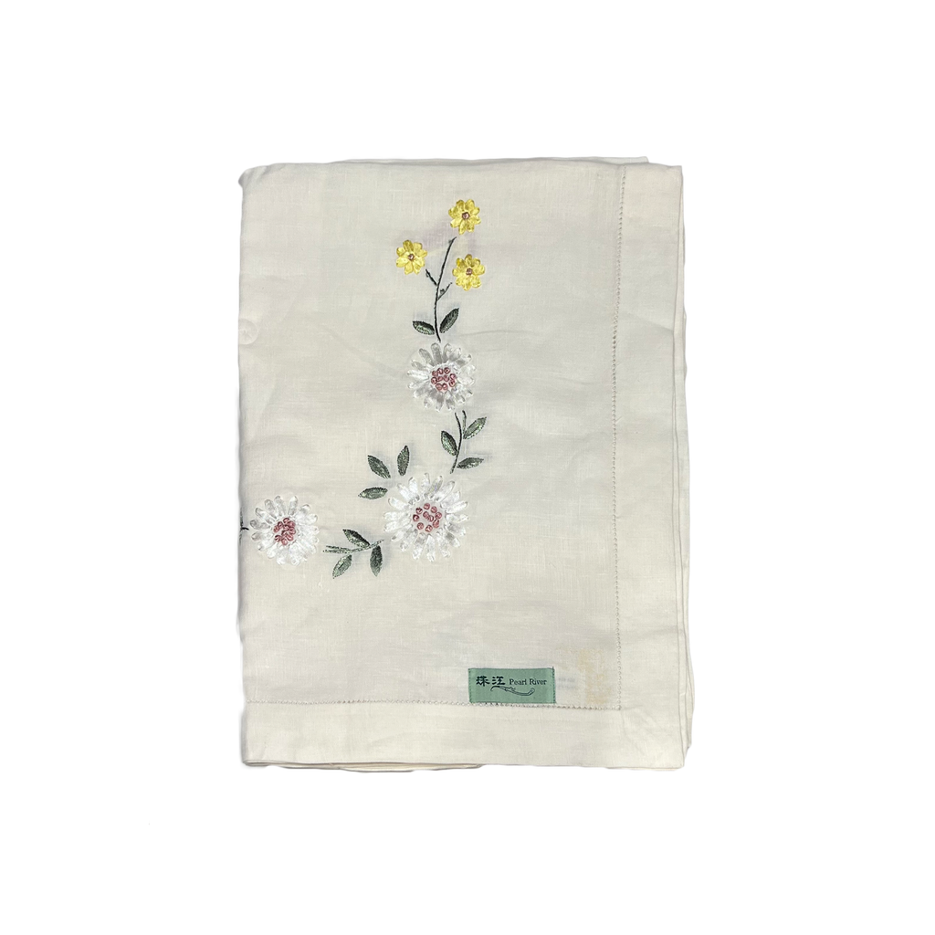 Linen Embroidered Tablecloth - Cream with Yellow and White Flowers