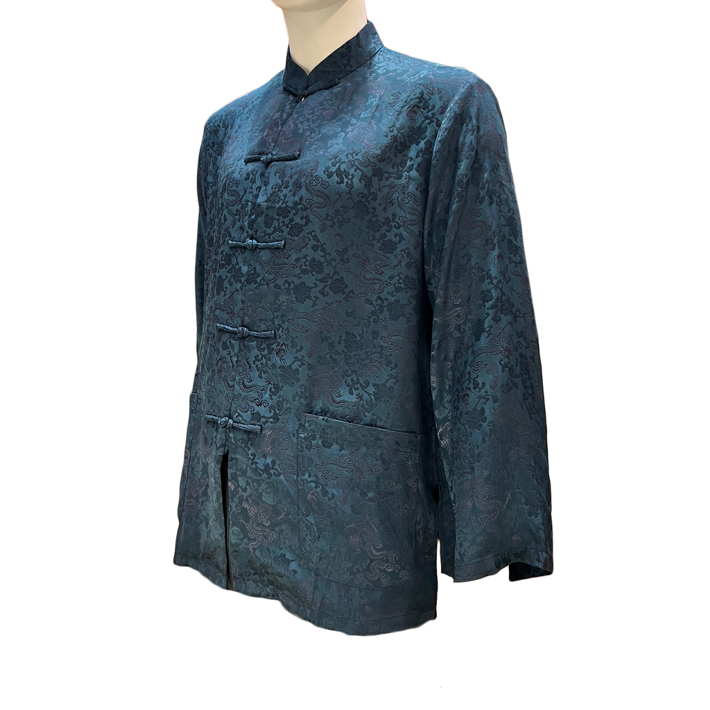 Tang Silk Jacket with Floral Pattern - Sapphire