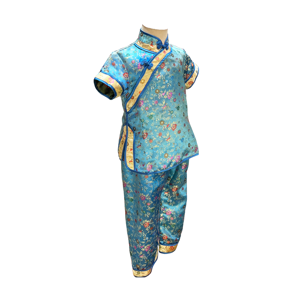 Turquoise Wild Flower Brocade Kids Outfit