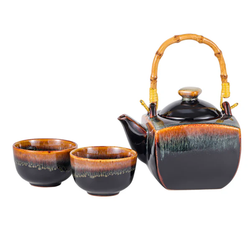 Black Brown Reactive Glaze Porcelain Tea Set