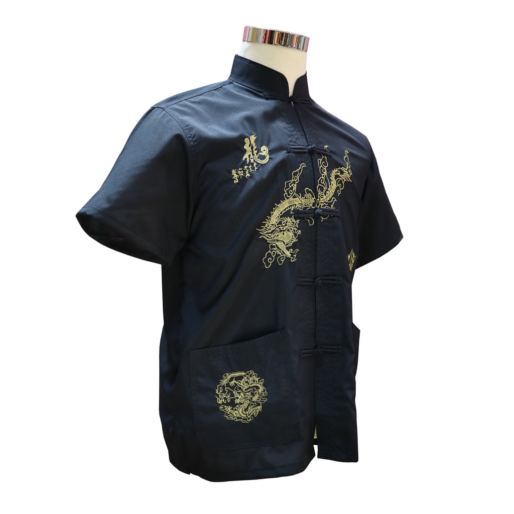 Short Sleeve Tang Shirt with Gold Dragon - Black