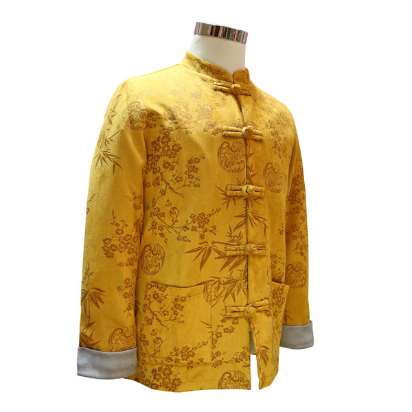 Padded Tang Jacket With Bamboo Print - Mustard